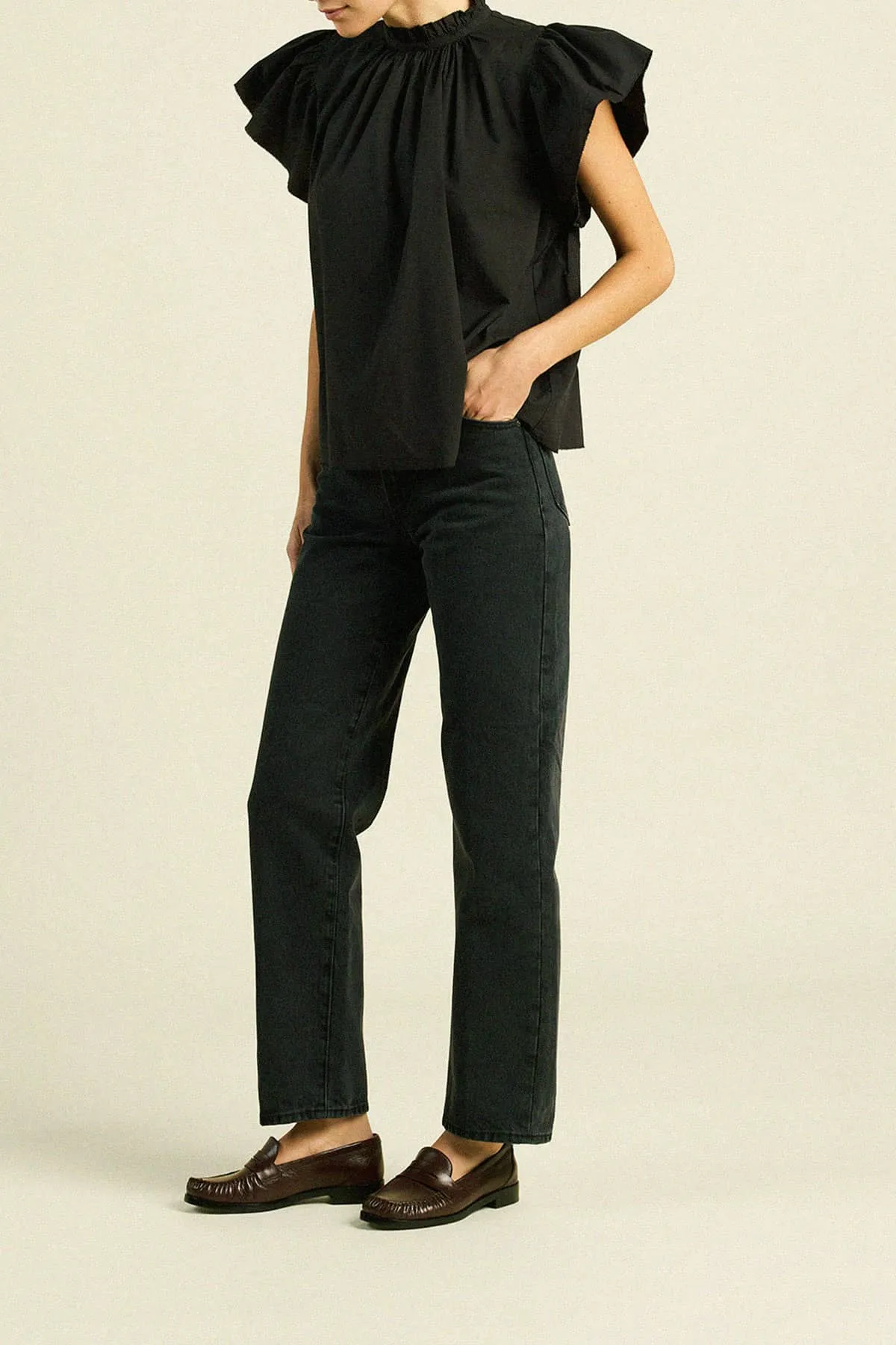 Carla Highneck Shirt Black Poplin sold by Trovata product image thumbnail 3