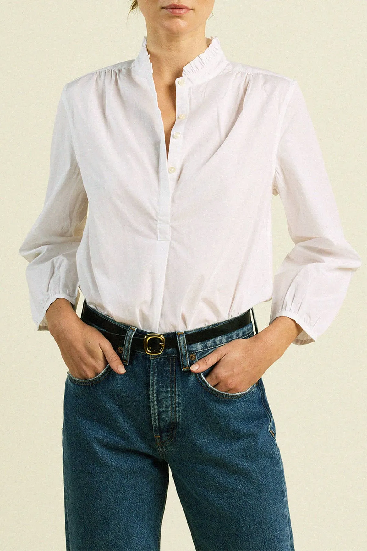 Sara B Henley Shirt White Poplin sold by Trovata product image thumbnail 2