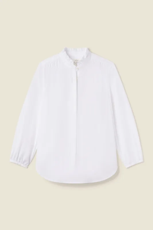 Sara B Henley Shirt White Poplin sold by Trovata