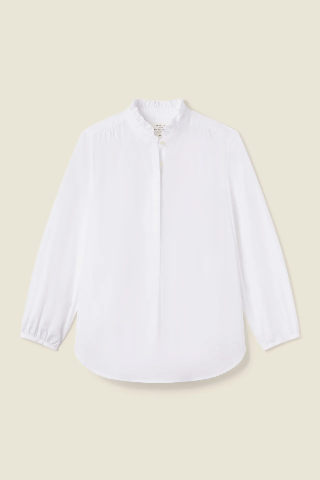 Sara B Henley Shirt White Poplin sold by Trovata