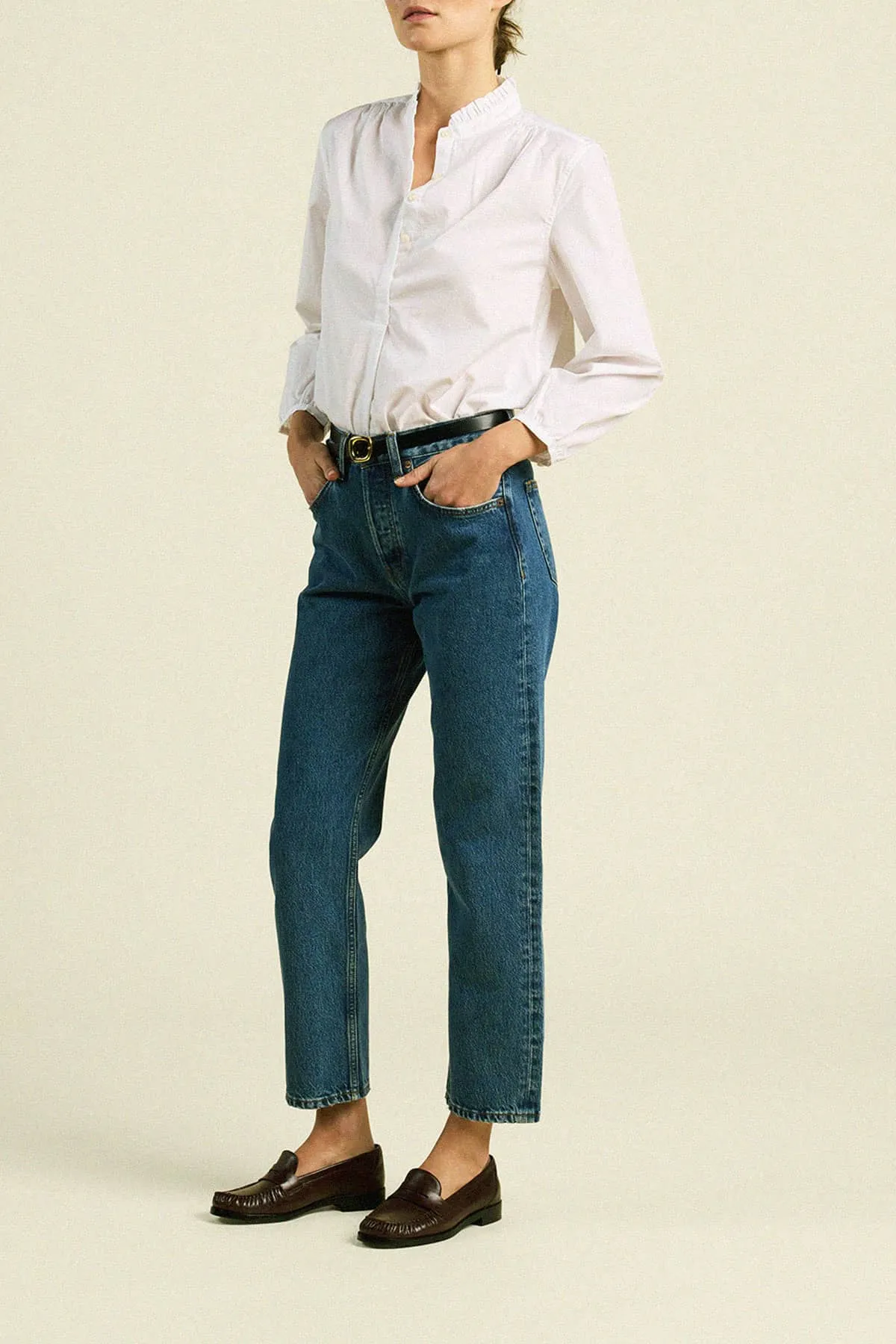 Sara B Henley Shirt White Poplin sold by Trovata product image thumbnail 3