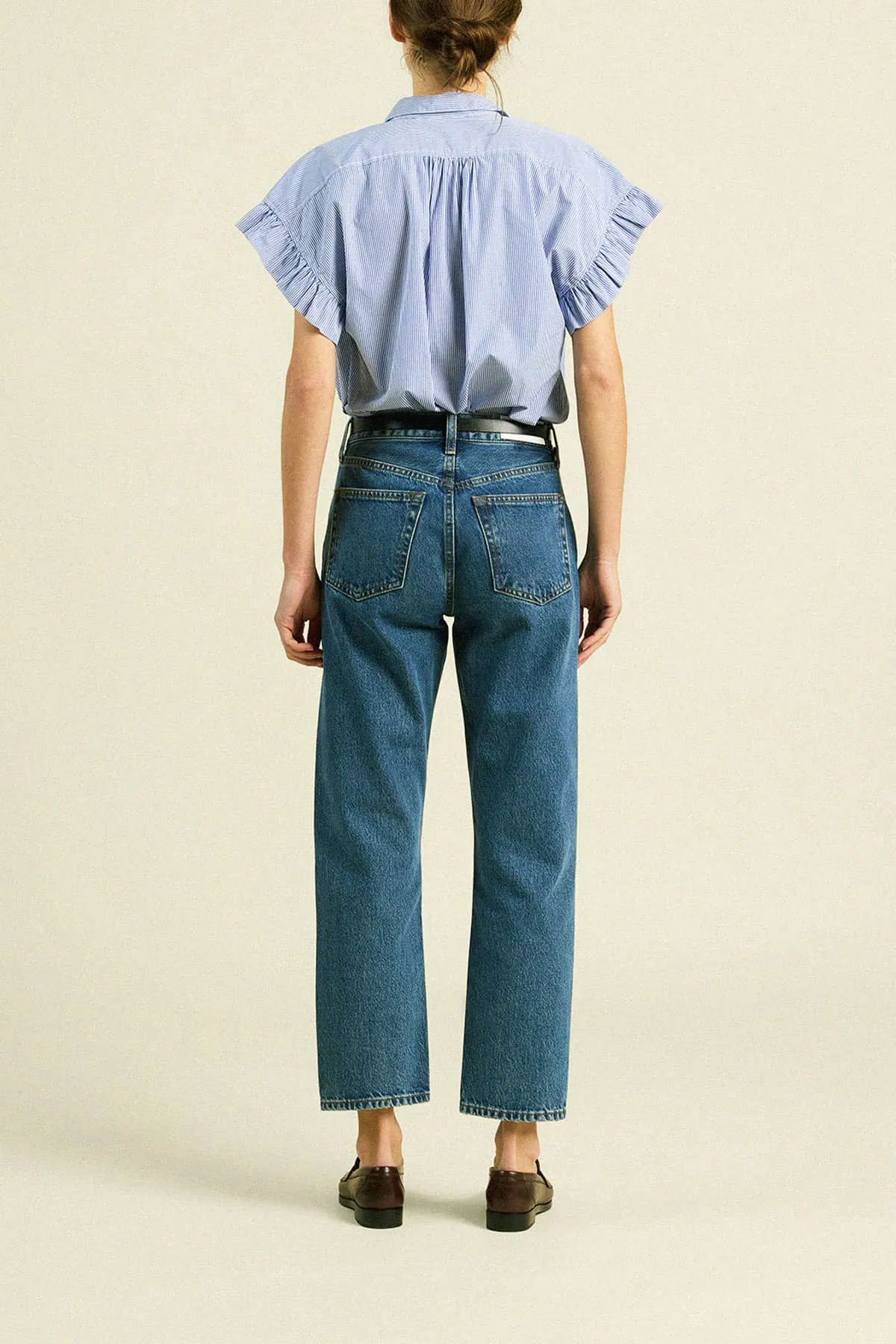 Marianne B Ruffle Sleeve Shirt Blue/White Stripe sold by Trovata product image thumbnail 4