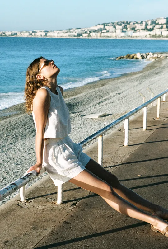 Esther Tank Ivory Linen sold by Trovata