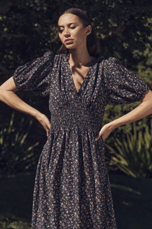 Sonia Dress Navy Rosette sold by Trovata