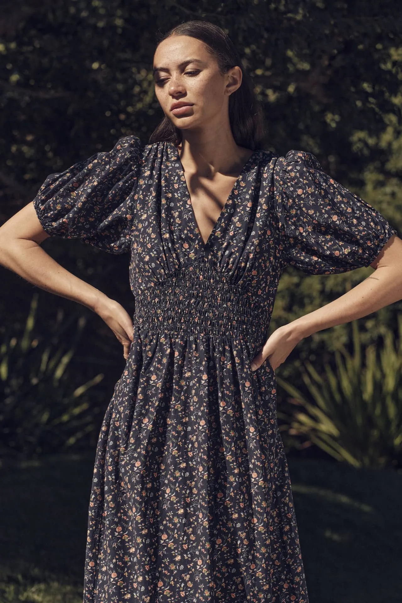 Sonia Dress Navy Rosette sold by Trovata