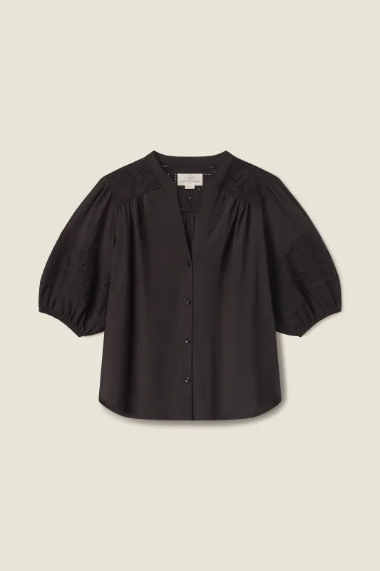 Loren Blouse Black Handkerchief Eyelet sold by Trovata