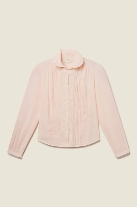 Thalia Blouse Pink Micro Stripe sold by Trovata