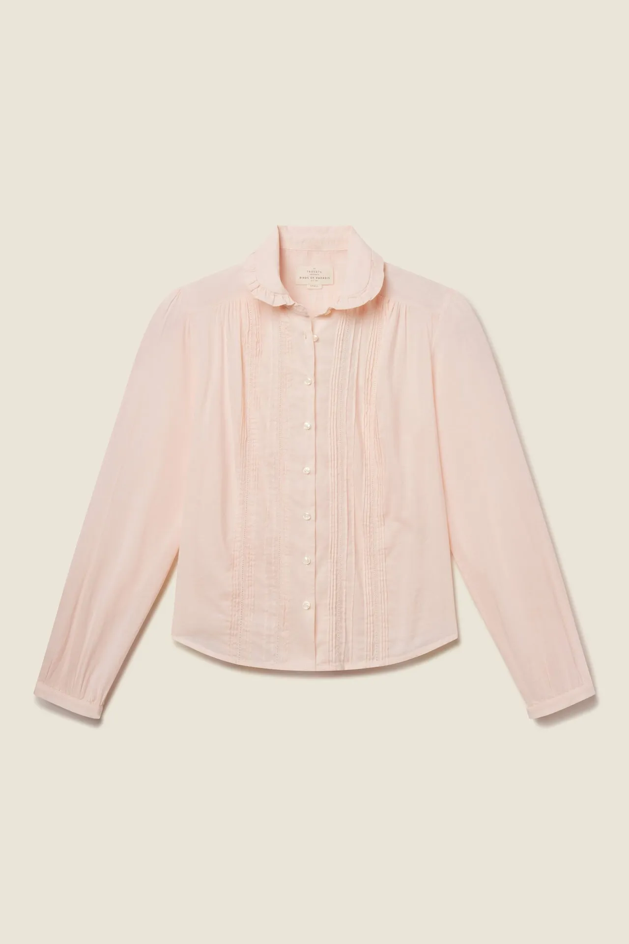 Thalia Blouse Pink Micro Stripe sold by Trovata
