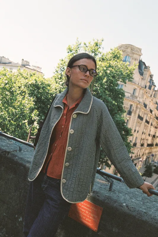 Ginny Quilted Jacket Onyx Check sold by Trovata