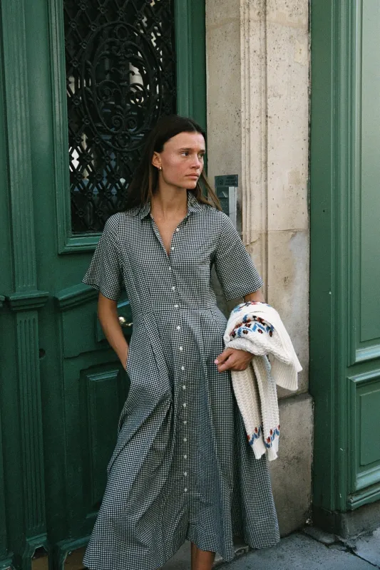 Aster Dress Onyx Check sold by Trovata