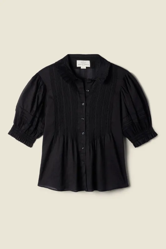 Jess Blouse Black Ramie Cotton sold by Trovata