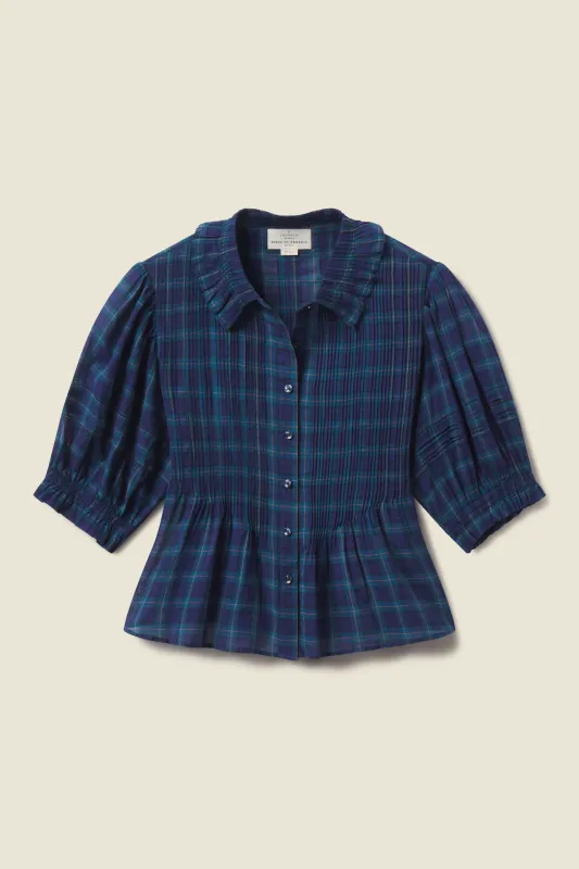 Jess Blouse Oceanside Plaid sold by Trovata