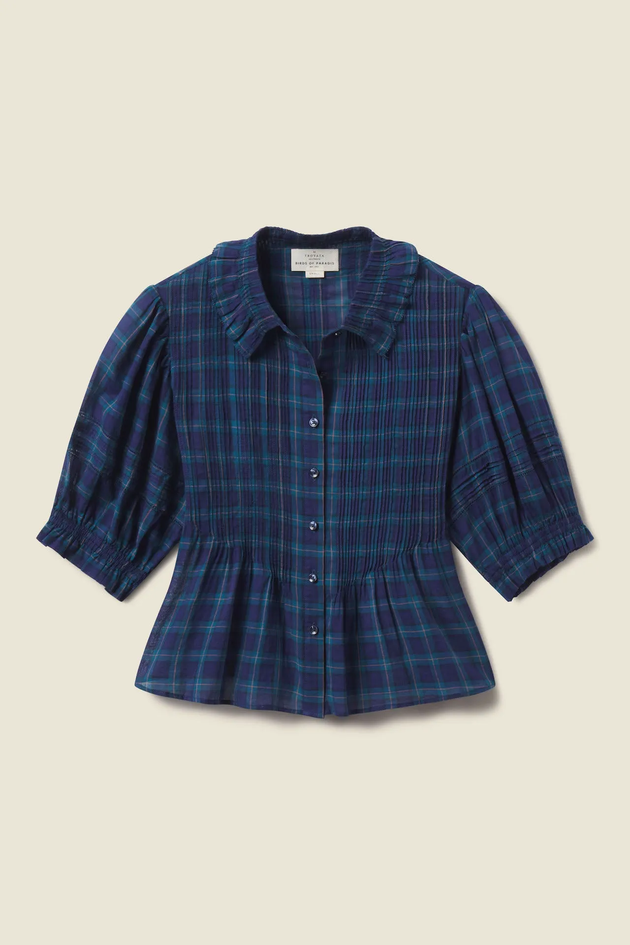 Jess Blouse Oceanside Plaid sold by Trovata