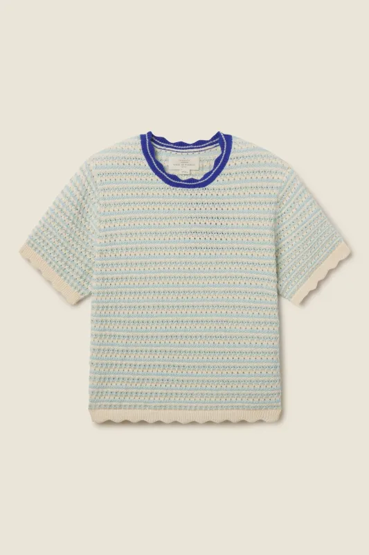 Jules Sweater T-Shirt Aqua Stripe sold by Trovata
