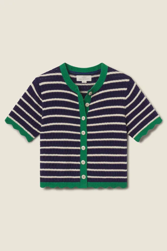 Aurora Cardigan Navy W/ Antique White Stripe sold by Trovata