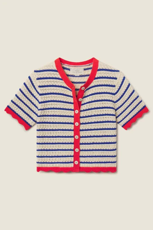Aurora Cardigan Antique White/Navy Stripe sold by Trovata
