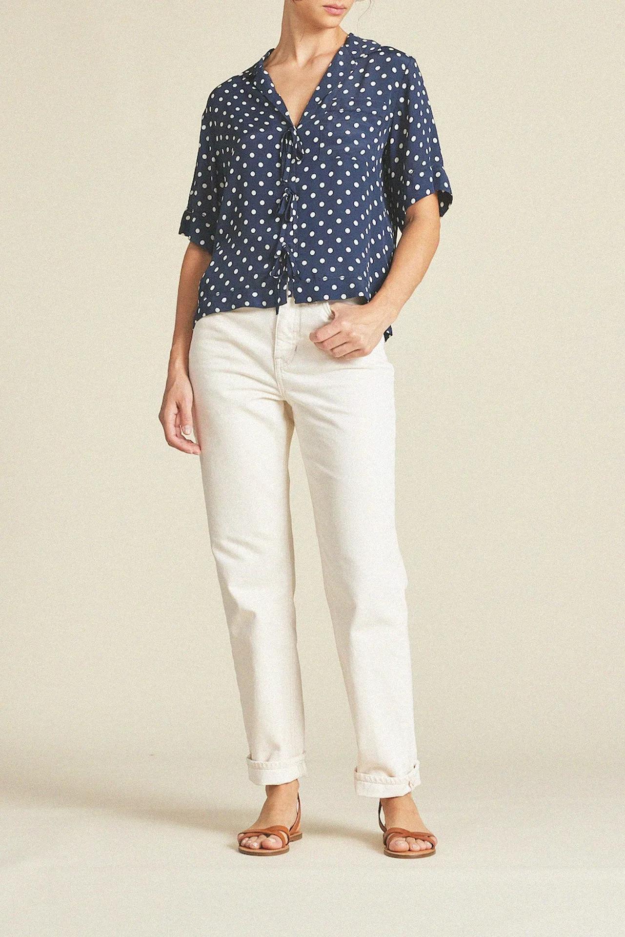 Inez Shirt Navy Polka Dot sold by Trovata product image thumbnail 3