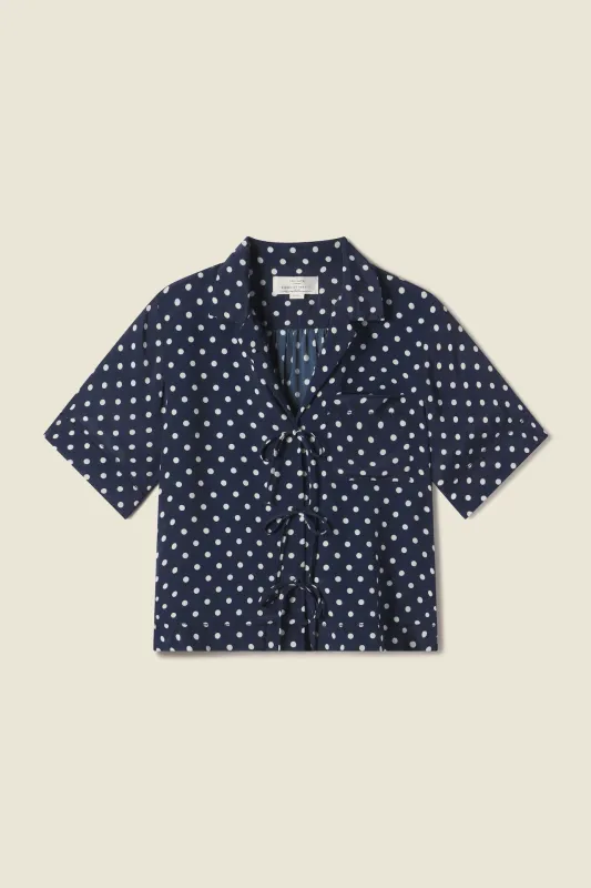 Inez Shirt Navy Polka Dot made by Trovata