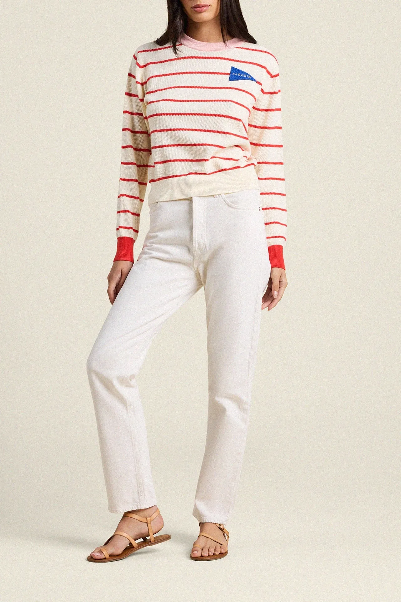 Cleo Sweater Antique White W/ Red Stripe sold by Trovata product image thumbnail 2