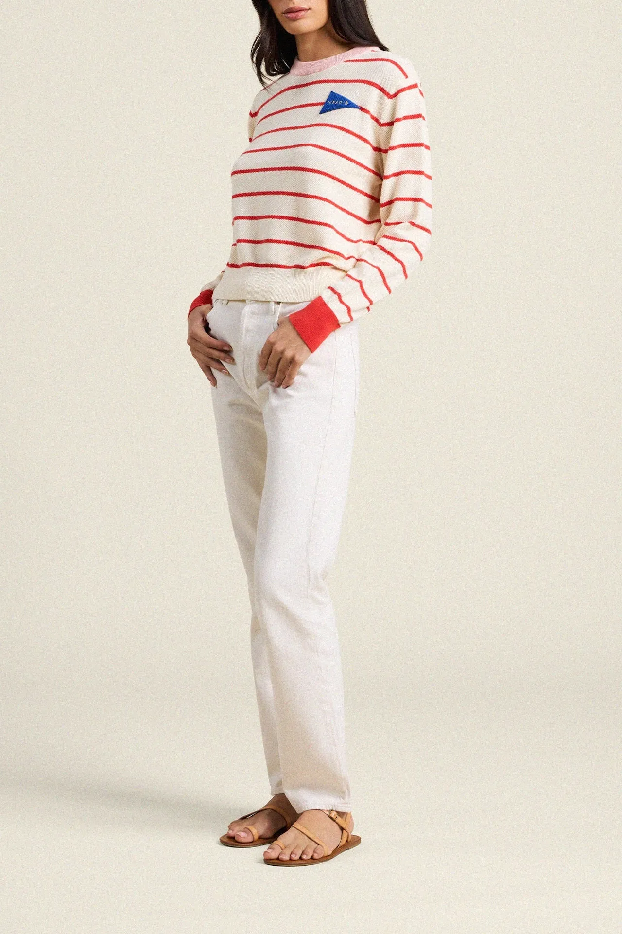 Cleo Sweater Antique White W/ Red Stripe sold by Trovata product image thumbnail 3