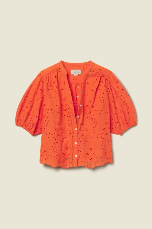 Loren Blouse Vermillion Eyelet made by Trovata