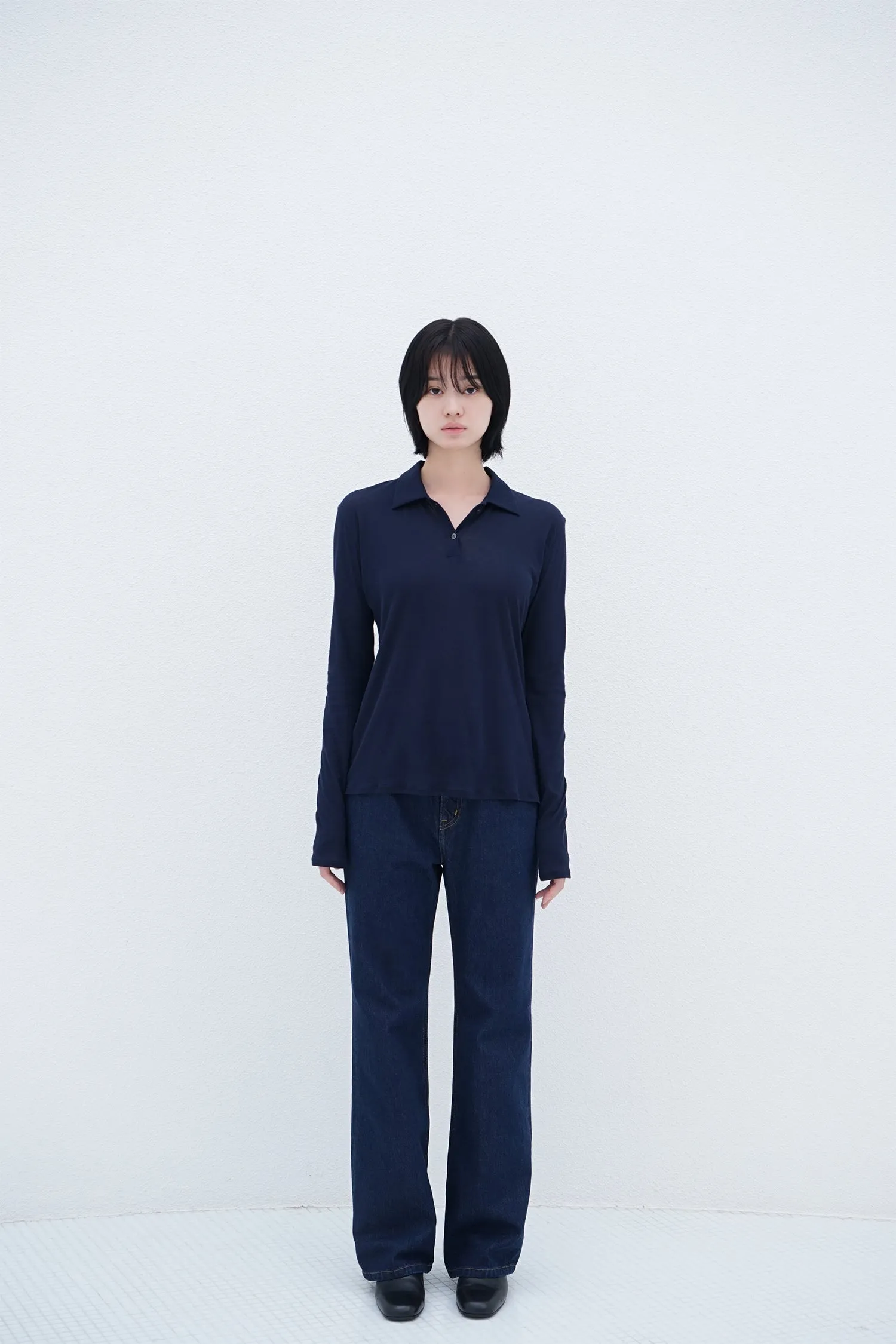 Long-Sleeve Polo Shirt Navy sold by Tu es mon TRESOR product image thumbnail 3