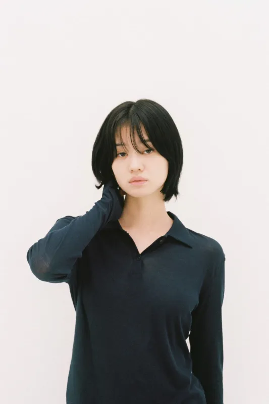 Long-Sleeve Polo Shirt Navy made by Tu es mon TRESOR