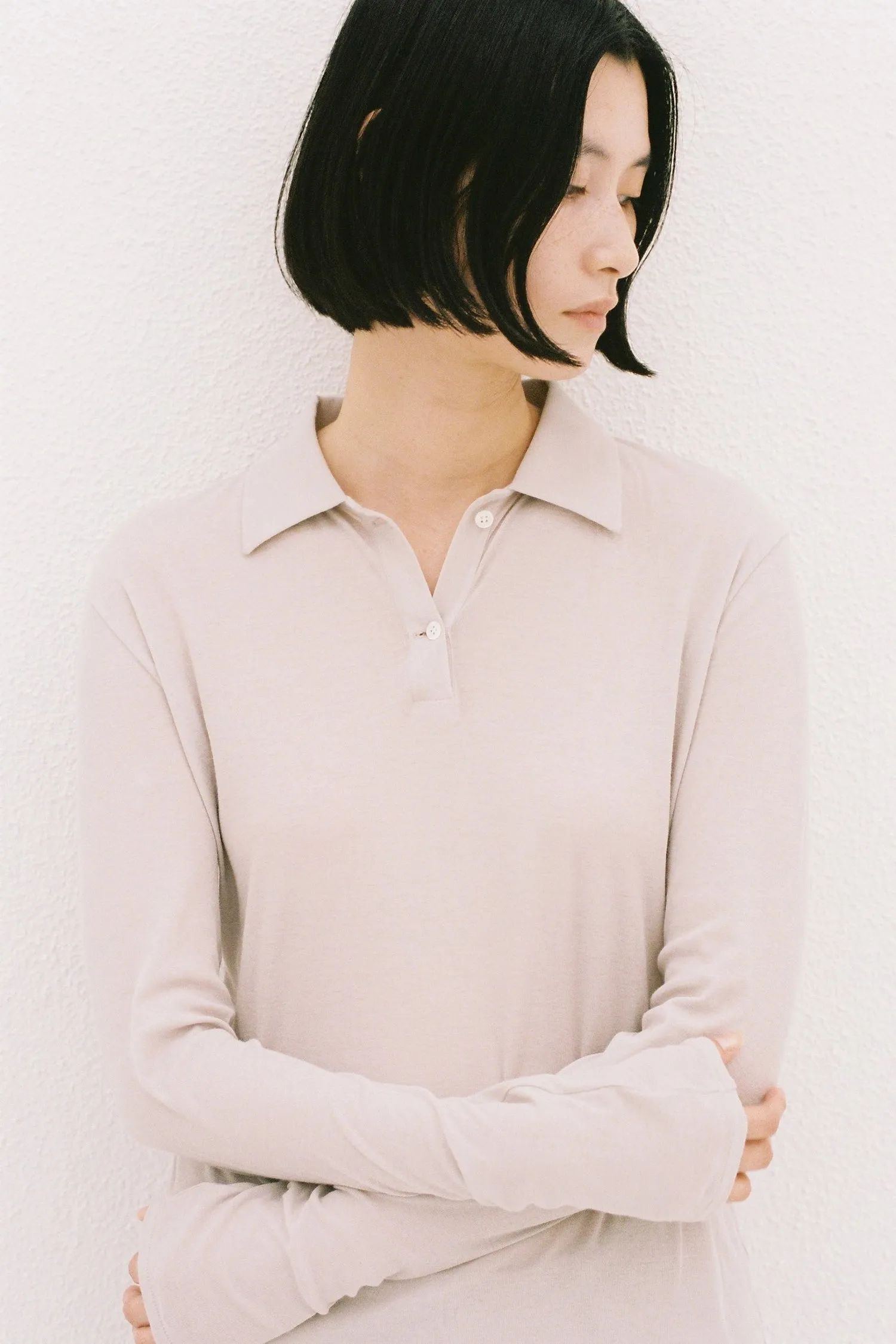 Long-Sleeve Polo Shirt Greige sold by Tu es mon TRESOR product image thumbnail 3