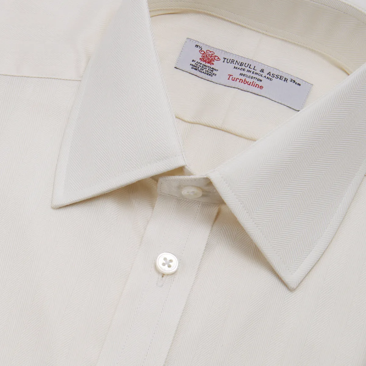 Cream Herringbone Superfine Cotton Shirt with T&A Collar and Double Cuffs sold by Turnbull & Asser product image thumbnail 5