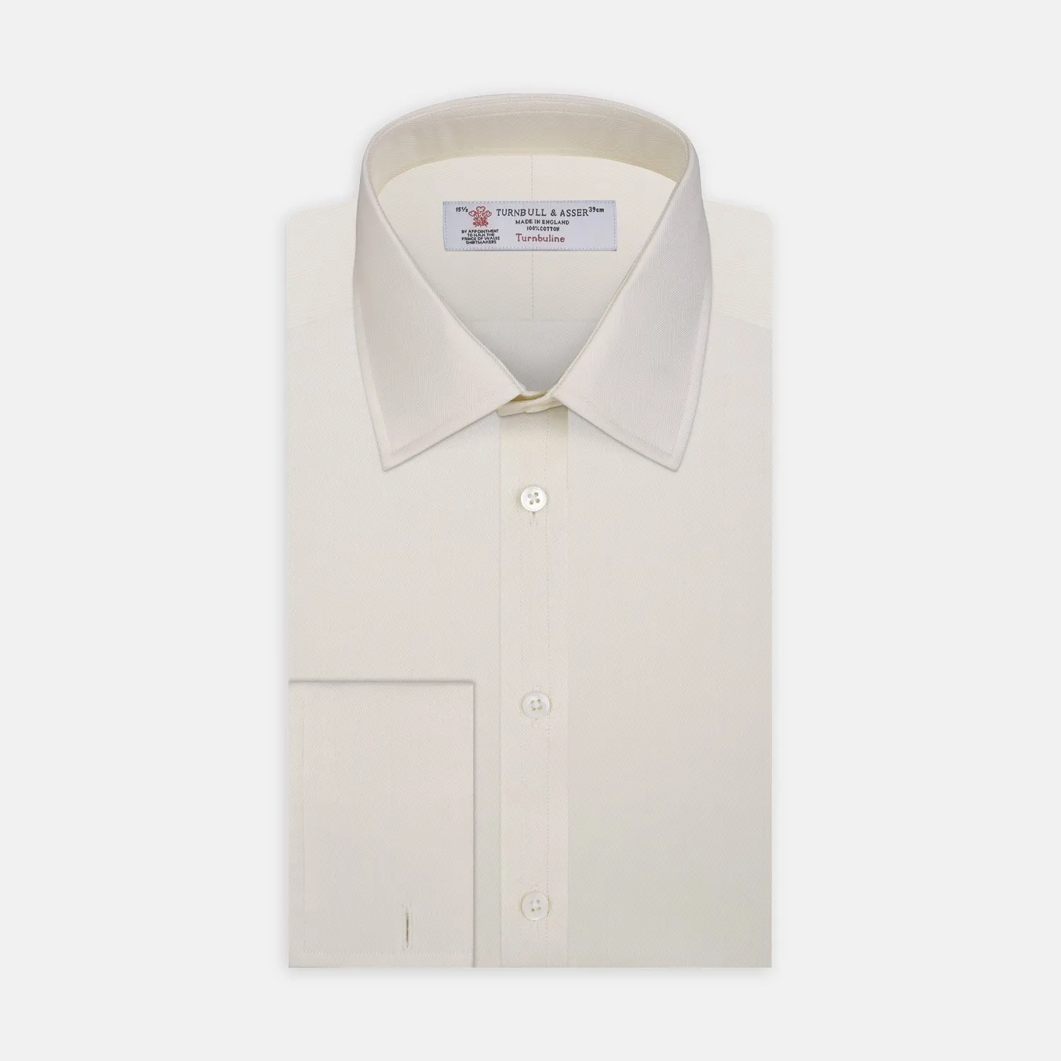 Cream Herringbone Superfine Cotton Shirt with T&A Collar and Double Cuffs sold by Turnbull & Asser