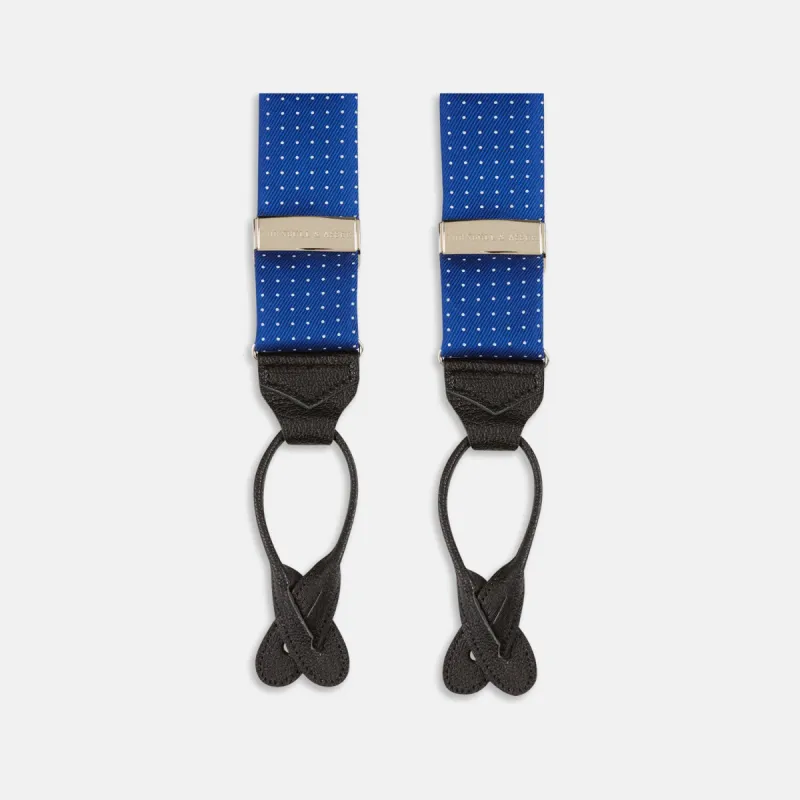 Royal Blue Small Spot Adjustable Silk Braces sold by Turnbull & Asser