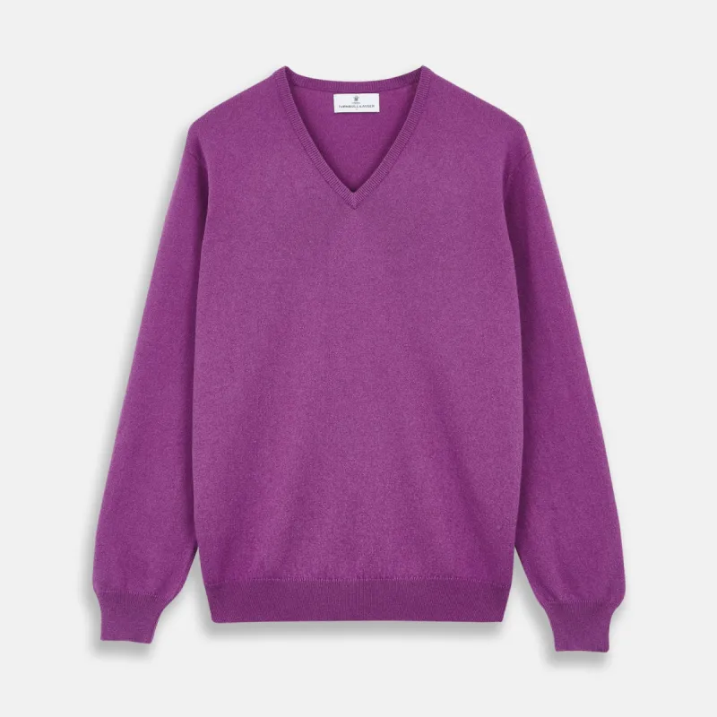 Magenta Cashmere V-Neck Jumper sold by Turnbull & Asser