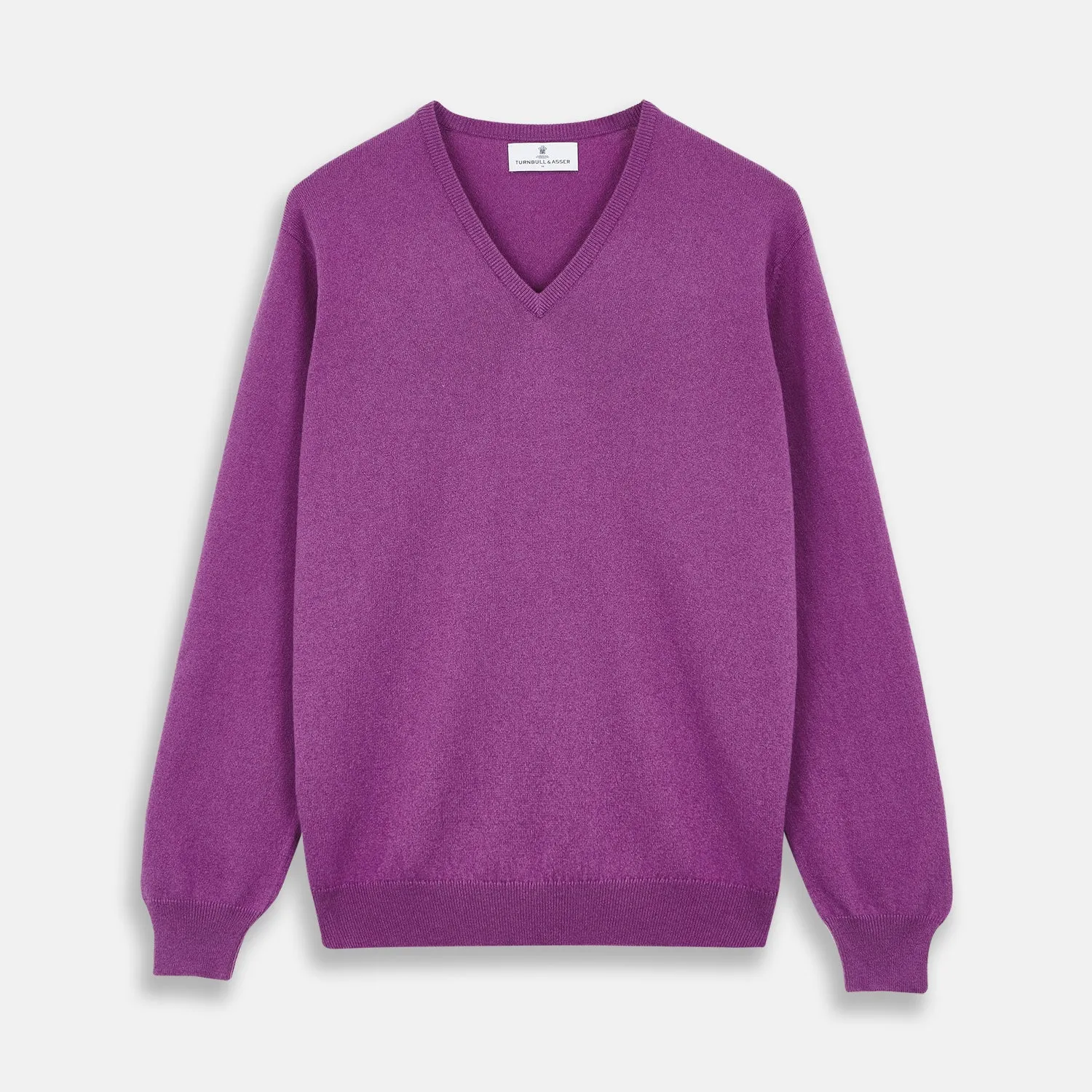 Magenta Cashmere V-Neck Jumper sold by Turnbull & Asser