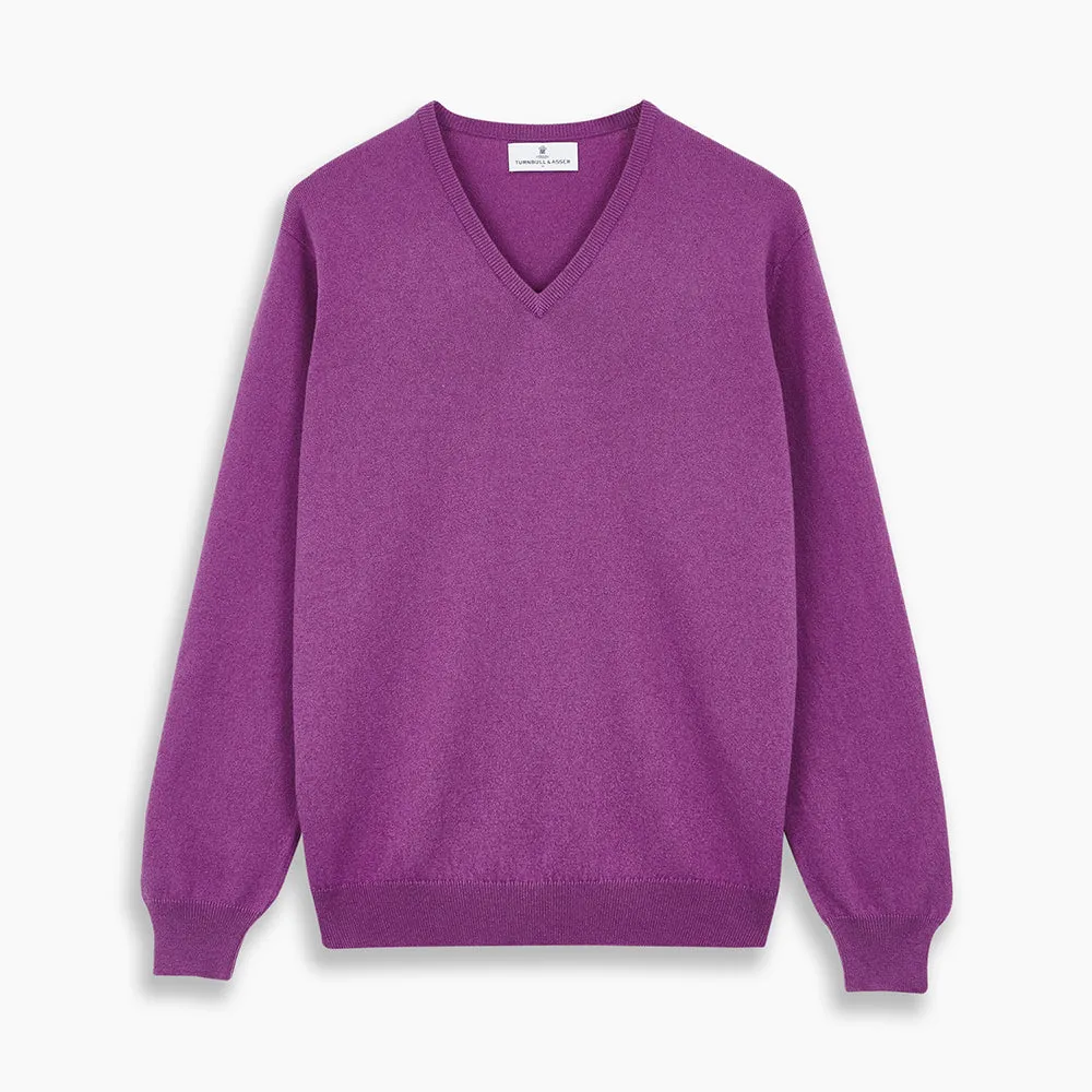 Magenta Cashmere V-Neck Jumper sold by Turnbull & Asser product image thumbnail 4
