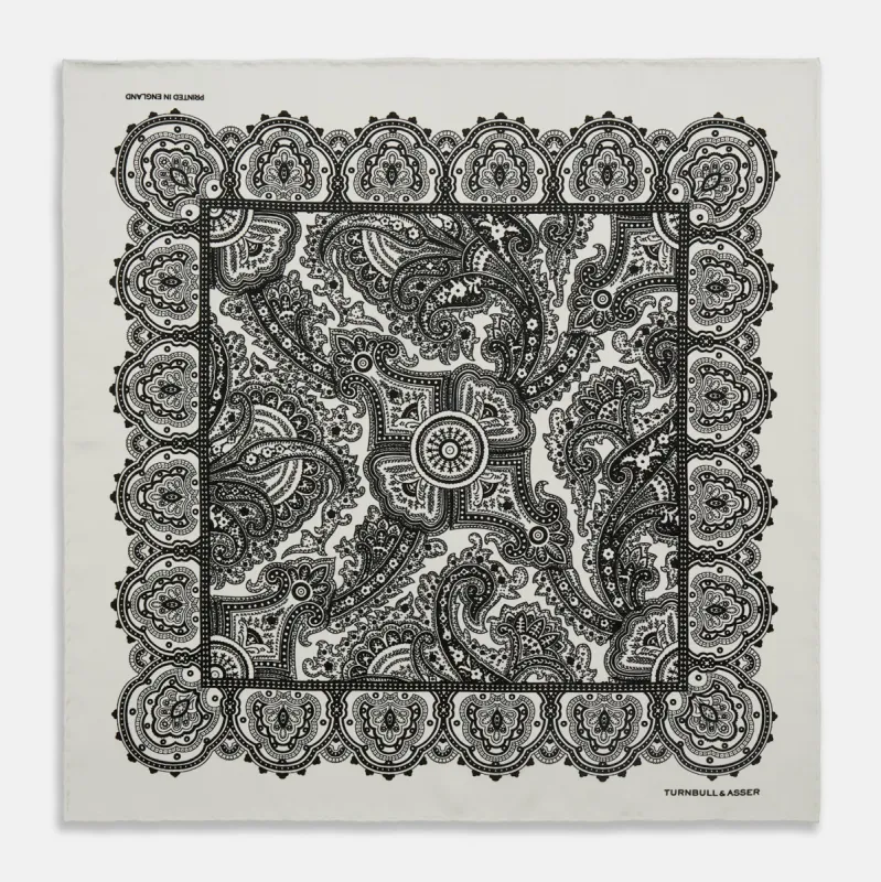 White Persian Paisley Pocket Square sold by Turnbull & Asser