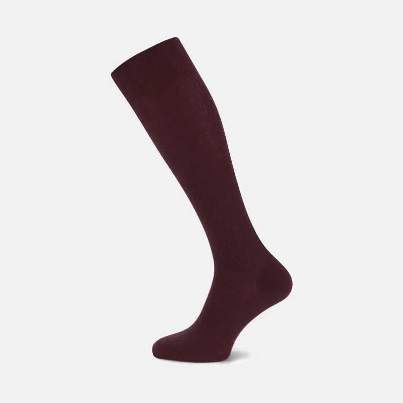 Maroon Long Merino Wool Socks sold by Turnbull & Asser