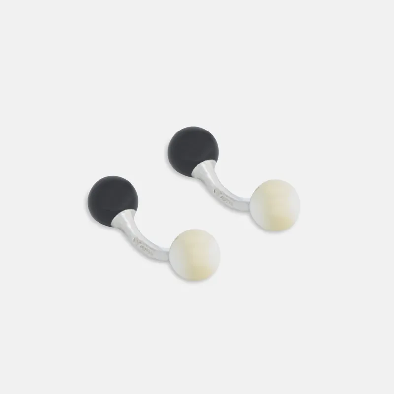 Reversible Onyx and Mother-of-Pearl Bulb Sterling Silver Cufflinks sold by Turnbull & Asser