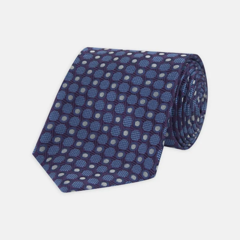 Plum and Blue Circle and Spot Silk Tie sold by Turnbull & Asser