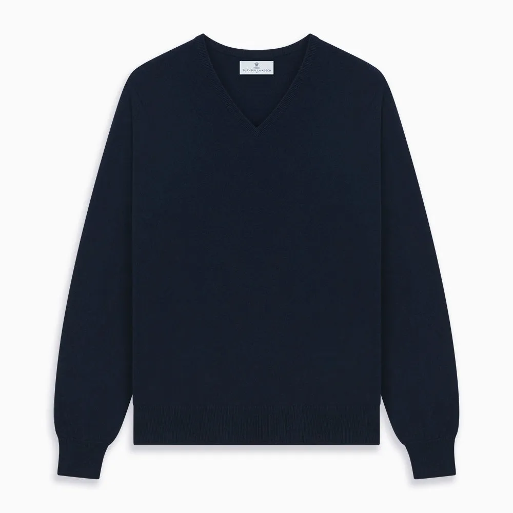 Navy V-Neck Cashmere Jumper sold by Turnbull & Asser product image thumbnail 5