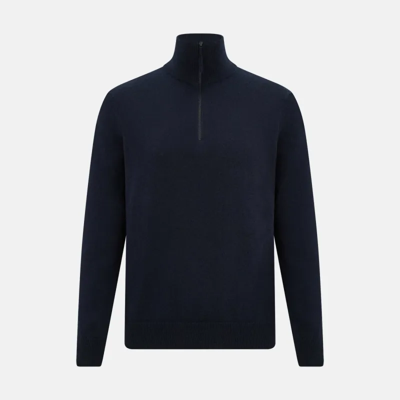 Midnight Blue Half-Zip Cashmere Jumper sold by Turnbull & Asser