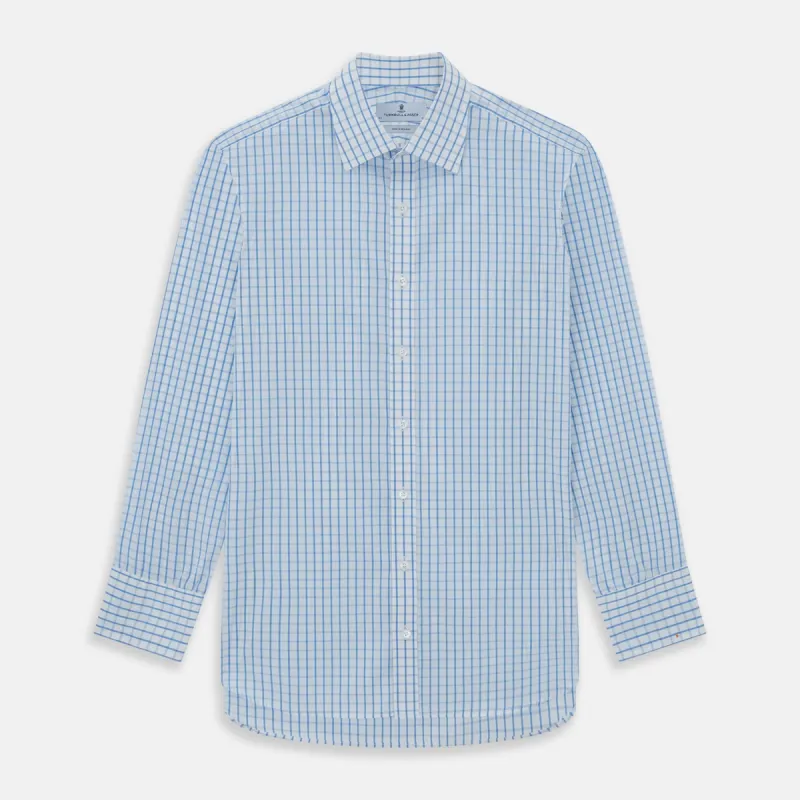 WHITE & BLUE CHECK COTTON REGULAR FIT SHIRT sold by Turnbull & Asser