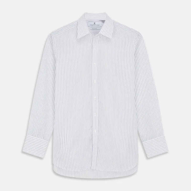 White and Blue Halo Stripe Cotton Regular Fit Mayfair Shirt sold by Turnbull & Asser