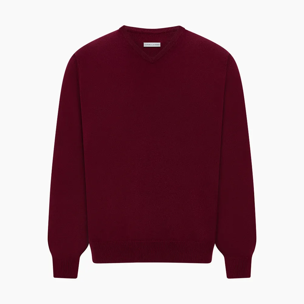 Burgundy Cashmere V-neck Jumper sold by Turnbull & Asser product image thumbnail 5