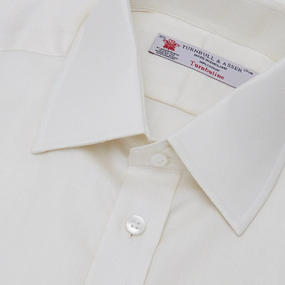 Cream Herringbone Superfine Cotton Shirt with T&A Collar and 3-Button Cuffs sold by Turnbull & Asser product image thumbnail 5