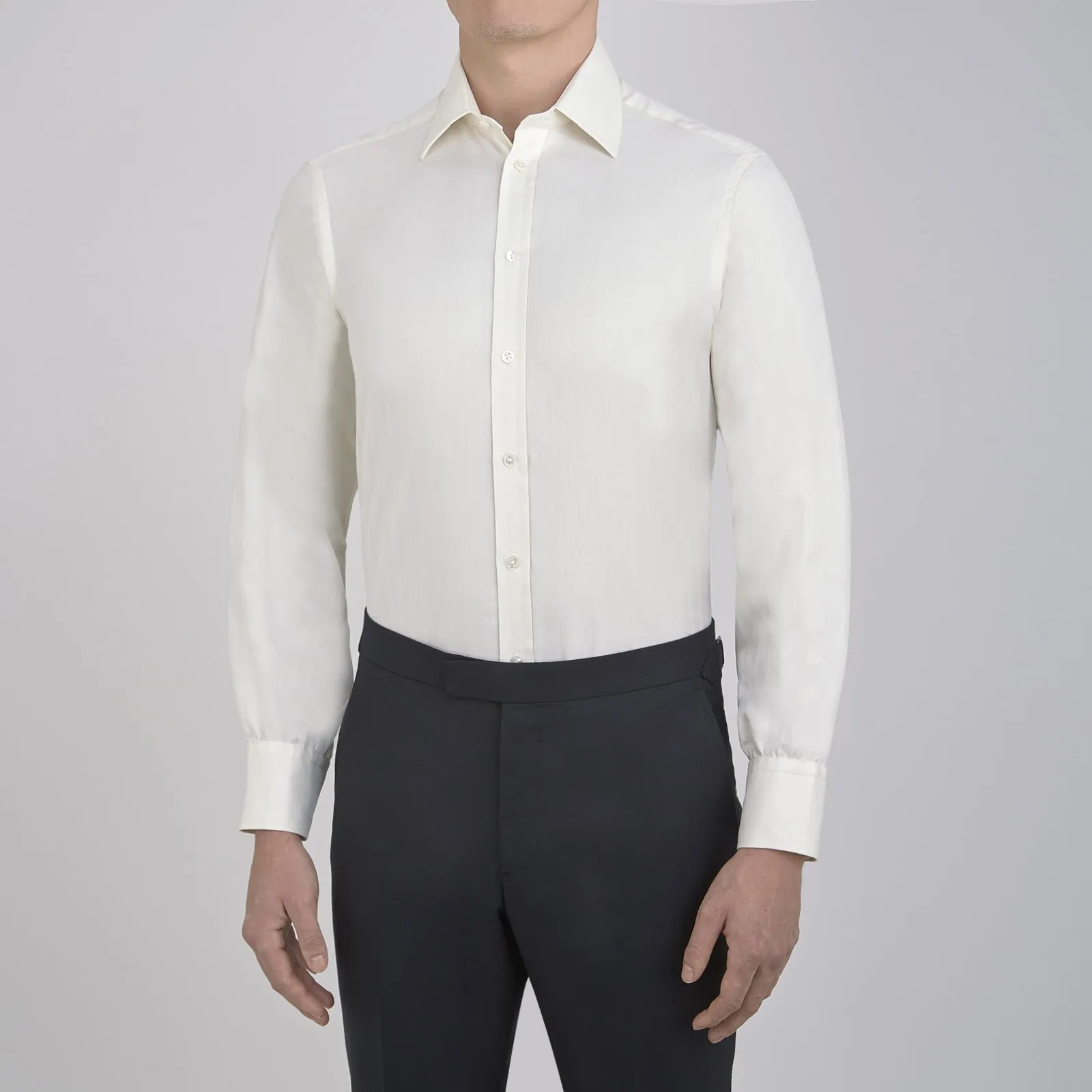 Cream Herringbone Superfine Cotton Shirt with T&A Collar and 3-Button Cuffs sold by Turnbull & Asser product image thumbnail 2
