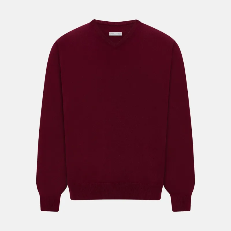 Burgundy Cashmere V-neck Jumper sold by Turnbull & Asser