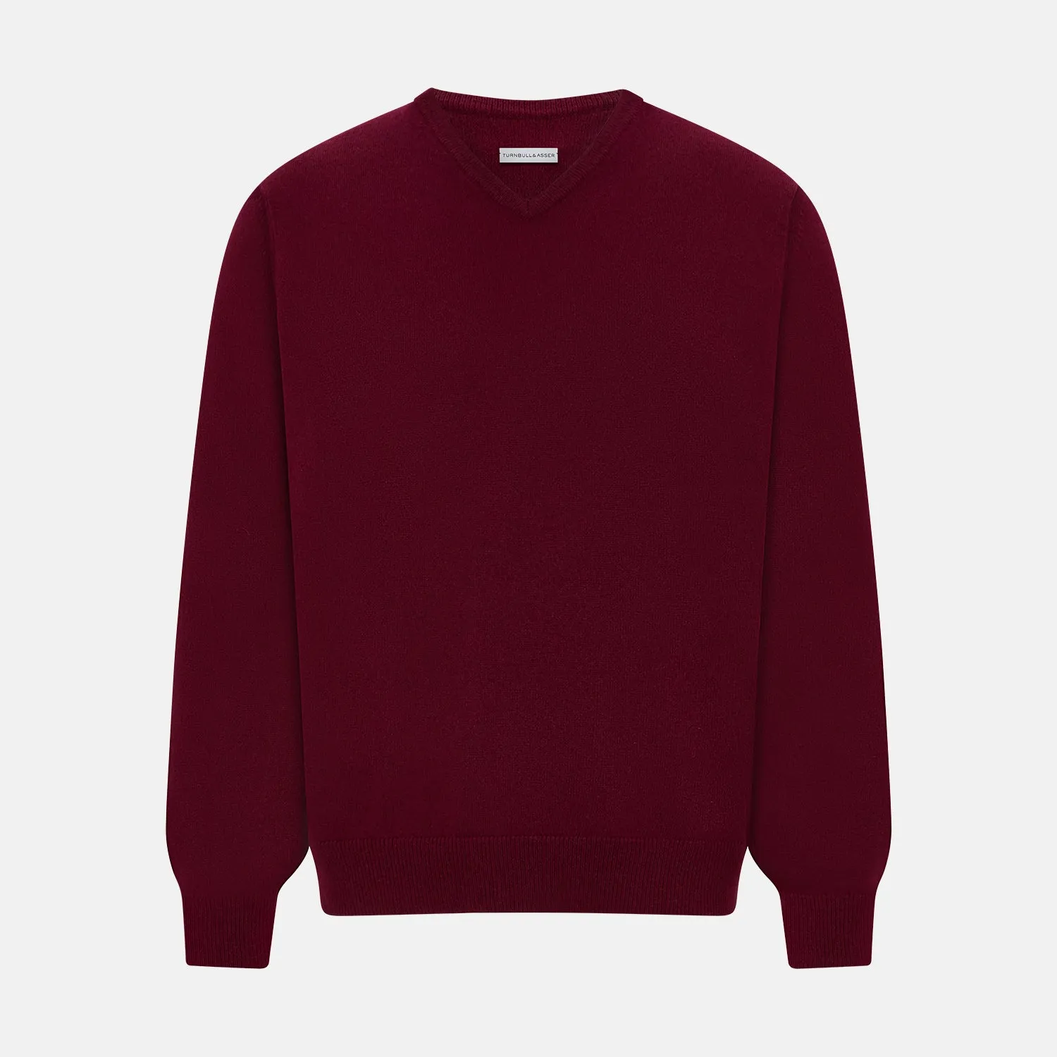 Burgundy Cashmere V-neck Jumper sold by Turnbull & Asser