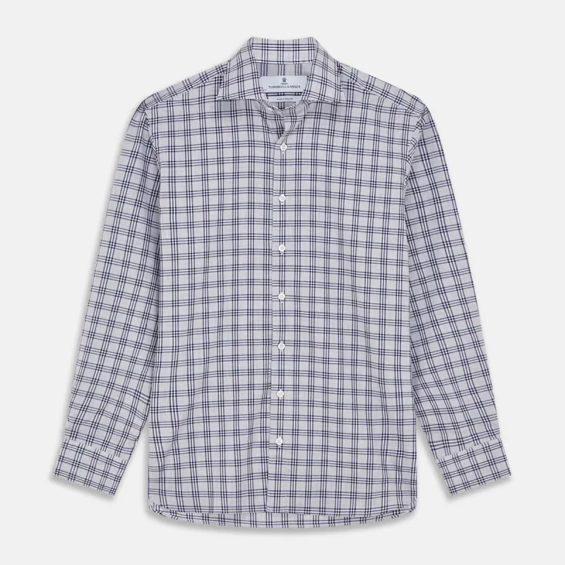 Grey Multi Check Cotton Tailored Fit Shelton Shirt sold by Turnbull & Asser