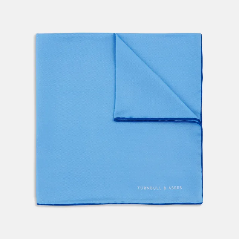 Light Blue and Navy Piped Silk Pocket Square sold by Turnbull & Asser