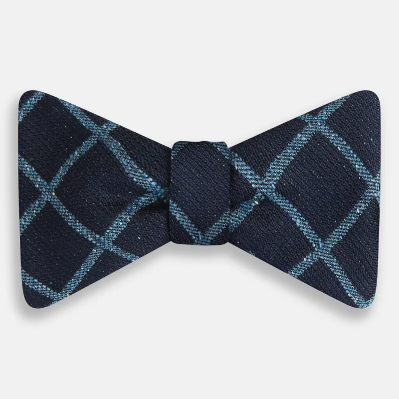Blue Diagonal Check Silk Blend Bow Tie sold by Turnbull & Asser